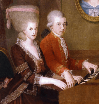 Cropped family potrait of Wolfgang Amadeus and Maria Anna Mozart by Johann Nepomuk della Croce Public Domain